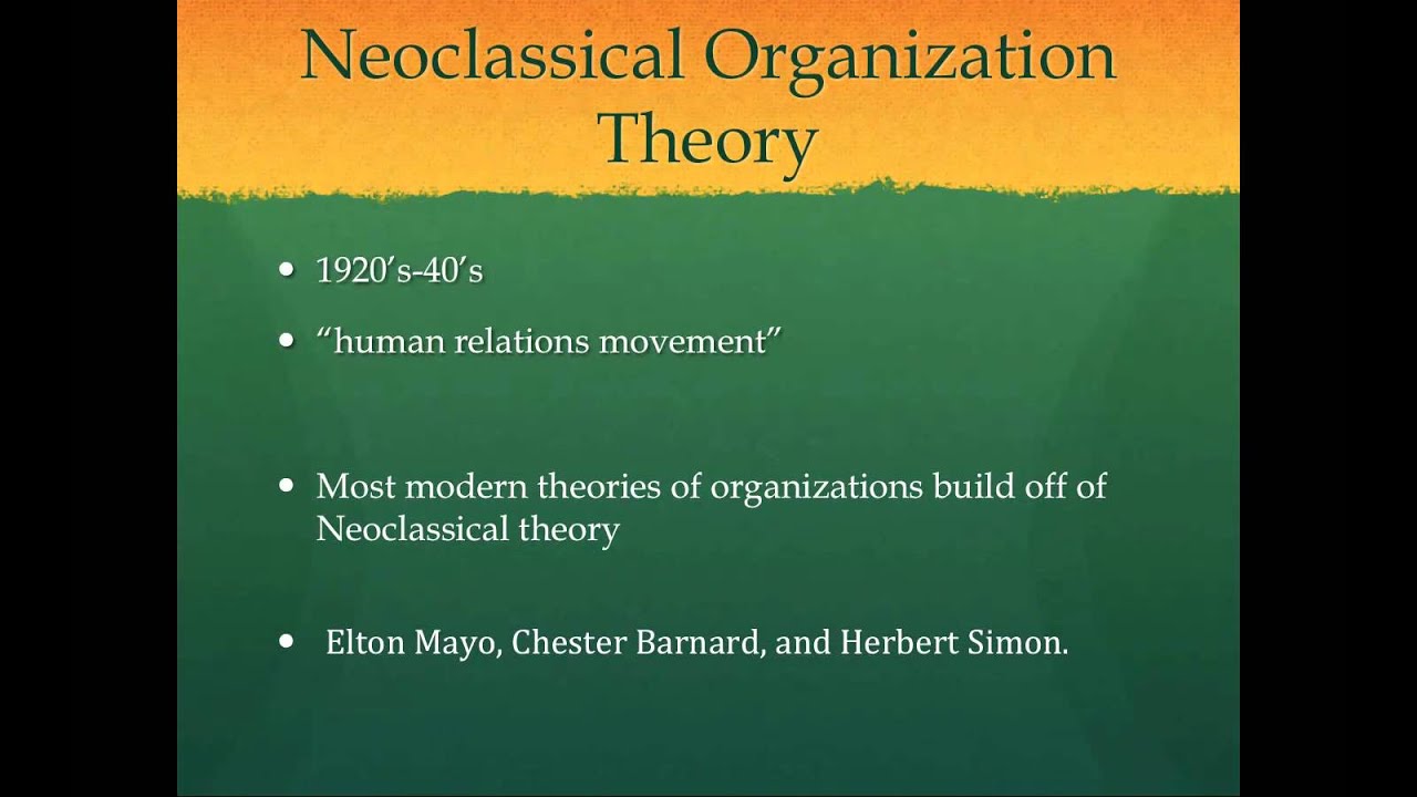 What are the 3 types of theories in the neo classical approach to management?